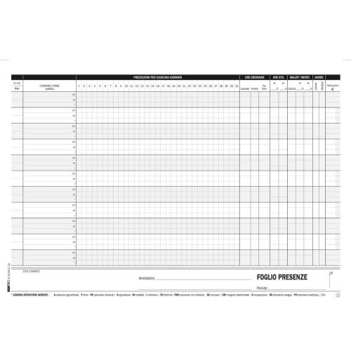 Blocco presenze mensili - 21 x 30cm -...