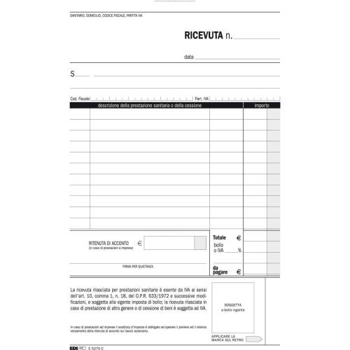 Blocco ricevute sanitarie numerate -...