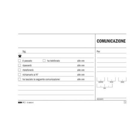 Blocco comunicazioni telefoniche - 50/50 fogli autoricalcanti - 9,9 x 17cm - Edipro