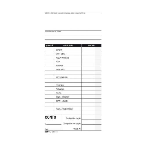 Blocco conto ristorante con dettaglio...