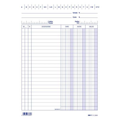 Schede in cartoncino dare/avere/saldo...