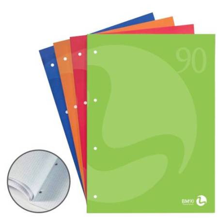 Blocco notes BM90 - A4 - collato lato lungo - quadretti 5mm - 50fg - 90gr - 4fori - copertina 250gr - BM