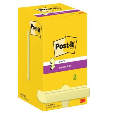 Blocco Post-it Super Sticky Z Notes - R330-123SS-CY - 76 x 76 mm - giallo Canary - 90 fogli - Post-it