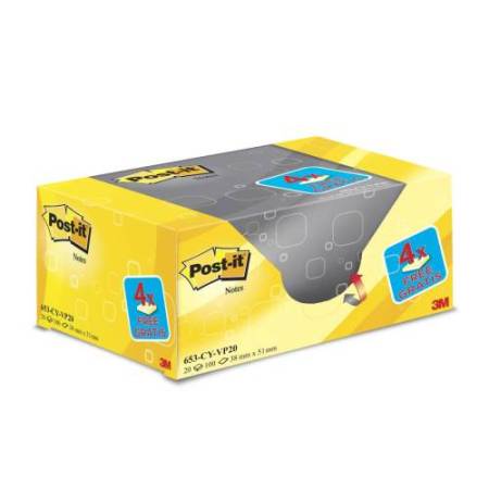 Blocco foglietti Post-it - 653CY-VP20 - 38 x 51 mm - 72 gr -  giallo Canary - Post-it - conf. 20 blocchi