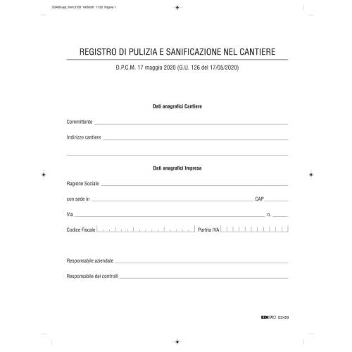 Registro di pulizia e sanificazione...