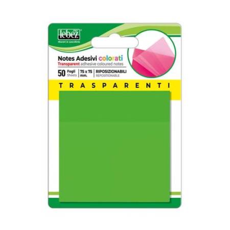 Blocchetto notes adesivo - 75 x 75 mm - colori traslucidi assortiti - Lebez - Box 72 blocchetti
