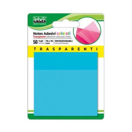 Blocchetto notes adesivo - 75 x 75 mm - colori traslucidi assortiti - Lebez - Box 72 blocchetti