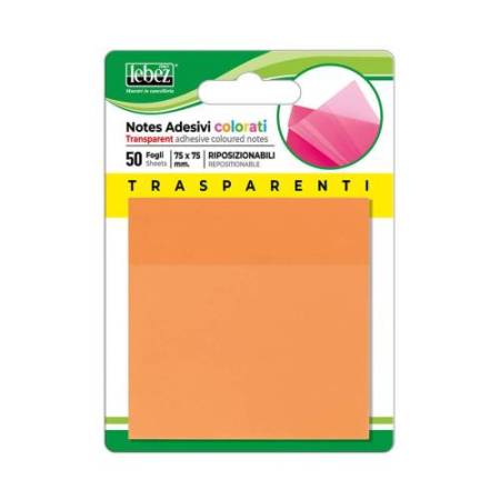 Blocchetto notes adesivo - 75 x 75 mm - colori traslucidi assortiti - Lebez - Box 72 blocchetti
