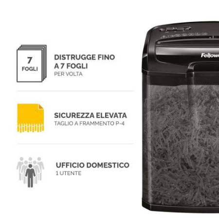 Distruggidocumenti M-7CM - a frammenti - nero - Fellowes