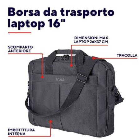 Borsa - per laptop - fino a 16" - Nero - Primo -Trust