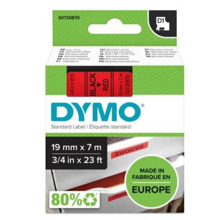 Nastro D1 standard 458070 - 19 mm x 7 mt - PL - nero/rosso - Dymo