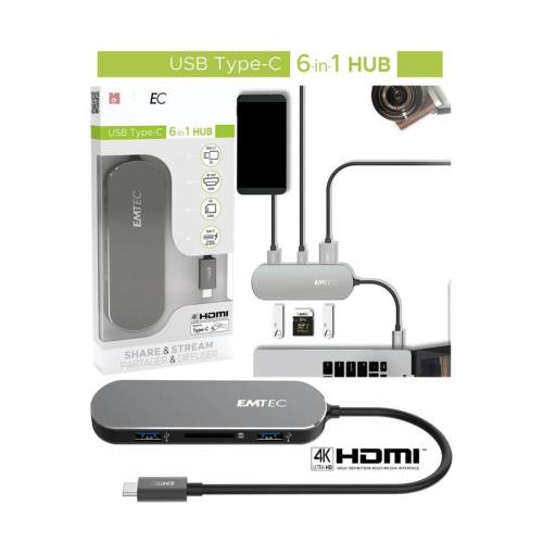 Emtec - Hub 6-in-1 Multimedia Type-C...