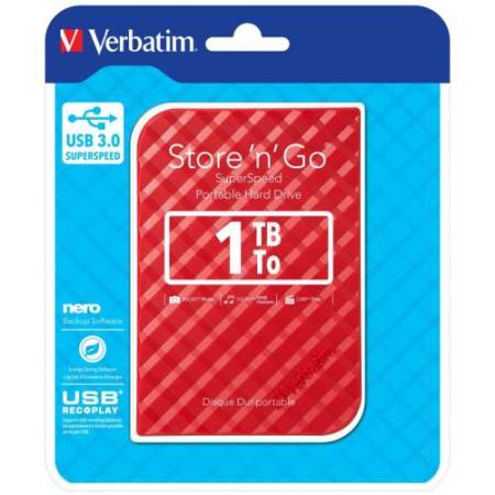 Verbatim - Usb 3.0 portatile Store 'N'Go 9,5mm drive - Rosso - 53203 - 1TB