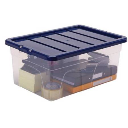 Contenitore multiuso Bankers Box - 37 x 56 x 25 cm - 38 L - PP - con coperchio blu - trasparente - Fellowes