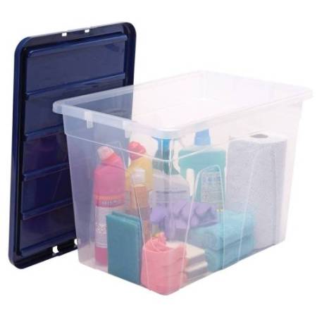 Contenitore multiuso Bankers Box - 38 x 56 x 41 cm - 64 L - PP - con coperchio blu - trasparente - Fellowes