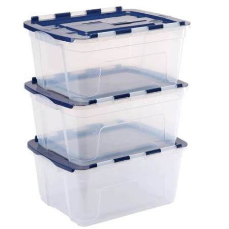 Contenitore multiuso Bankers Box - 43 x 59 x 28 cm - 45 L - PP - con coperchio a cerniera blu - trasparente - Fellowes