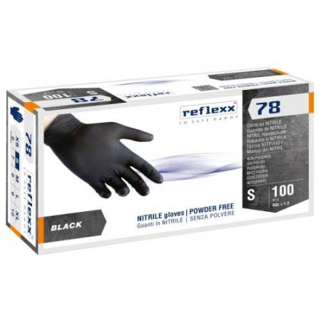 Guanti in nitrile R78 - senza polvere - taglia S - nero - Reflexx - conf. 100 pezzi