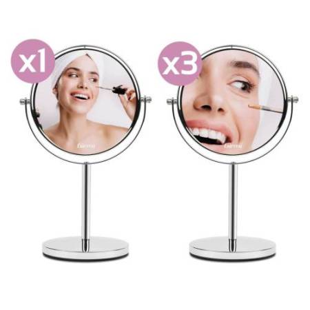 Specchio per trucco - con ingrandimento x3 - diametro specchio 15,5 cm - altezza 32 cm - grigio - Girmi