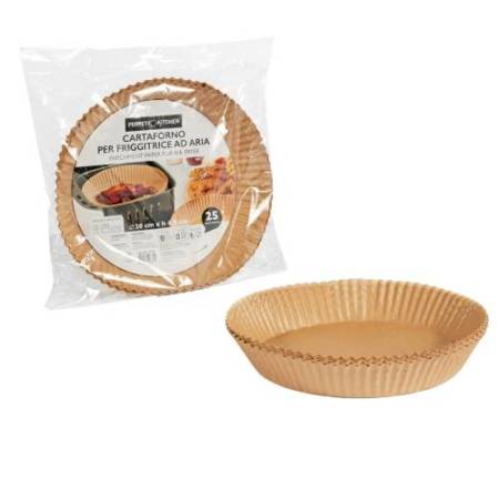 Vaschette cartaforno per friggitrice ad aria - in busta - diametro 20 cm - altezza 4,5 cm - avana - Perfetto Kitchen - conf. 25 