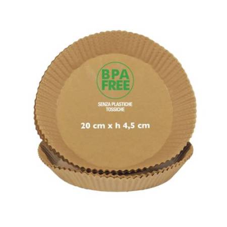 Vaschette cartaforno per friggitrice ad aria - in busta - diametro 20 cm - altezza 4,5 cm - avana - Perfetto Kitchen - conf. 25 