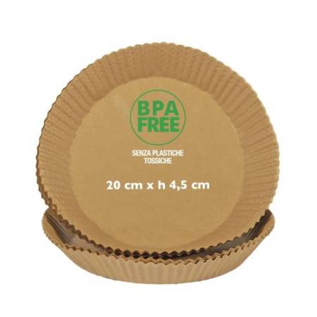 Vaschette cartaforno per friggitrice ad aria - in astuccio - diametro 20 cm - altezza 4,5 cm - avana - Perfetto Kitchen - conf. 