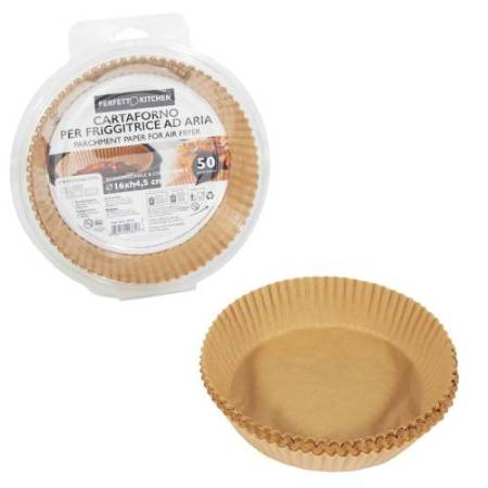 Vaschette cartaforno per friggitrice ad aria - in astuccio - diametro 16 cm - altezza 4,5 cm - avana - Perfetto Kitchen - conf. 