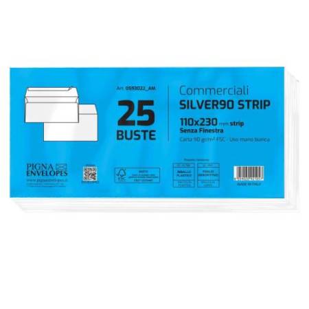 Busta SILVER90 STRIP FSC - bianca - internografata - senza finestra - 110 x 230 mm - 90 gr - Pigna Envelopes - conf. 25 pezzi