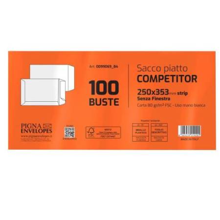 Busta a sacco Competitor FSC - strip adesivo - 25 x 35,3 cm - 80 gr - bianco - Pigna Envelopes - conf. 100 pezzi