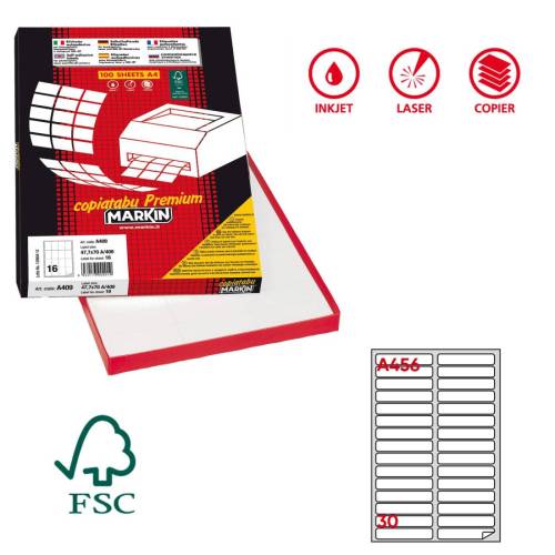 Etichette adesive A456 - permanenti - 100 x 17 mm - 30 et/fg - 100 fogli A4 - bianco - Markin