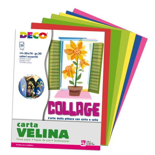 Carta velina - 50 x 76 cm - assortimento 5 colori - Deco - busta 25 fogli