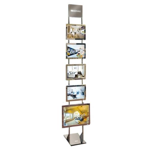 Espositore da pavimento Freestanding LEDMAG - 1 cornice A3 + 4 cornici A4 (magnetiche, retroilluminate a LED) - altezza 200 cm -