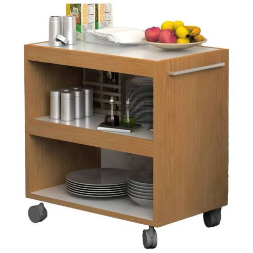 Carrello angolo Ristoro - su ruote - 70 x 43,8 x 73 cm - bianco/noce chiaro - Artexport