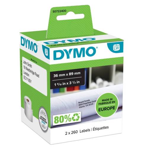 Roloto 260 etichette LW 990120 - carta - indirizzi estesi - 36 x 89 mm - bianco - Dymo - conf. 2 rotoli