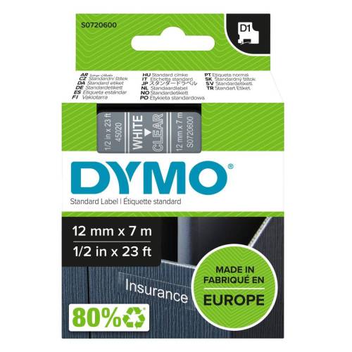 Nastro D1 450200 - 12 mm x 7 mt - bianco/trasparente - Dymo