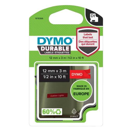 Nastro D1 Durable 1978366 - 12 mm x 3 mt - bianco/rosso - Dymo