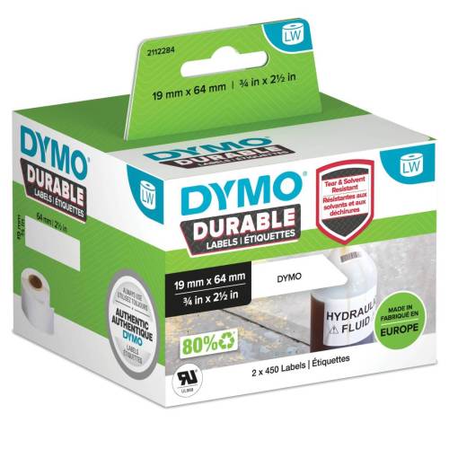 Rotolo 450 etichette LW Durable Industrial - 1933085 - 19 x 64 mm - carta - bianco - Dymo - conf. 2 rotoli