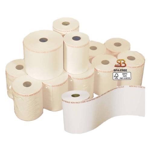 Rotolo per bilancia - 57,5 mm x 30 m - diametro esterno 50 mm - anima 12 mm - 55 gr - carta termica BPA free - Sabacart - bliste