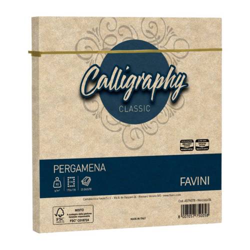 Busta Calligraphy Pergamena -  170 x 170 mm - 90 gr - nocciola 04 - Favini - conf. 25 pezzi