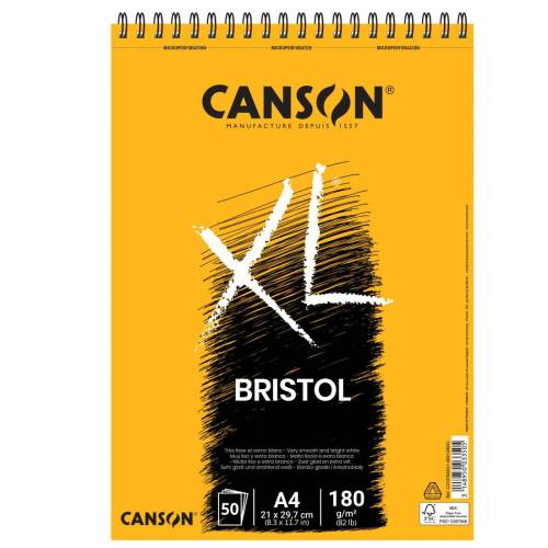 Blocco collato lato corto XL Bristol - A4 - 180 gr - 50 fogli -  Canson