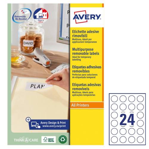 Etichette adesive L4850 - rimovibili - per stampati laser/inkjet - diametro 37 mm - 24 et/fg - 25 fogli A4 - carta - bianco - Av