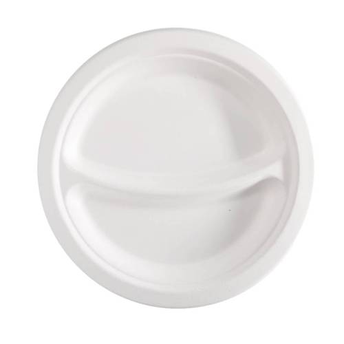 Piatto a 2 scomparti monouso - diametro 23 cm - canna da zucchero - bianco - Signor Bio - conf. 50 pezzi
