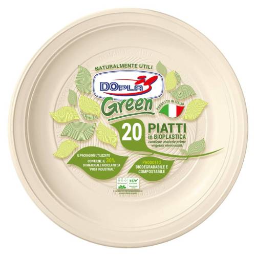 Piatti frutta biodegradabili - Mater-Bi - diametro 170 mm - avorio - Dopla - conf. 20 pezzi