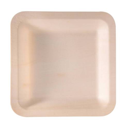 Piatto monouso in legno - quadrato - 21,5 x 21,5 cm - Signor Bio - conf. 50 pezzi